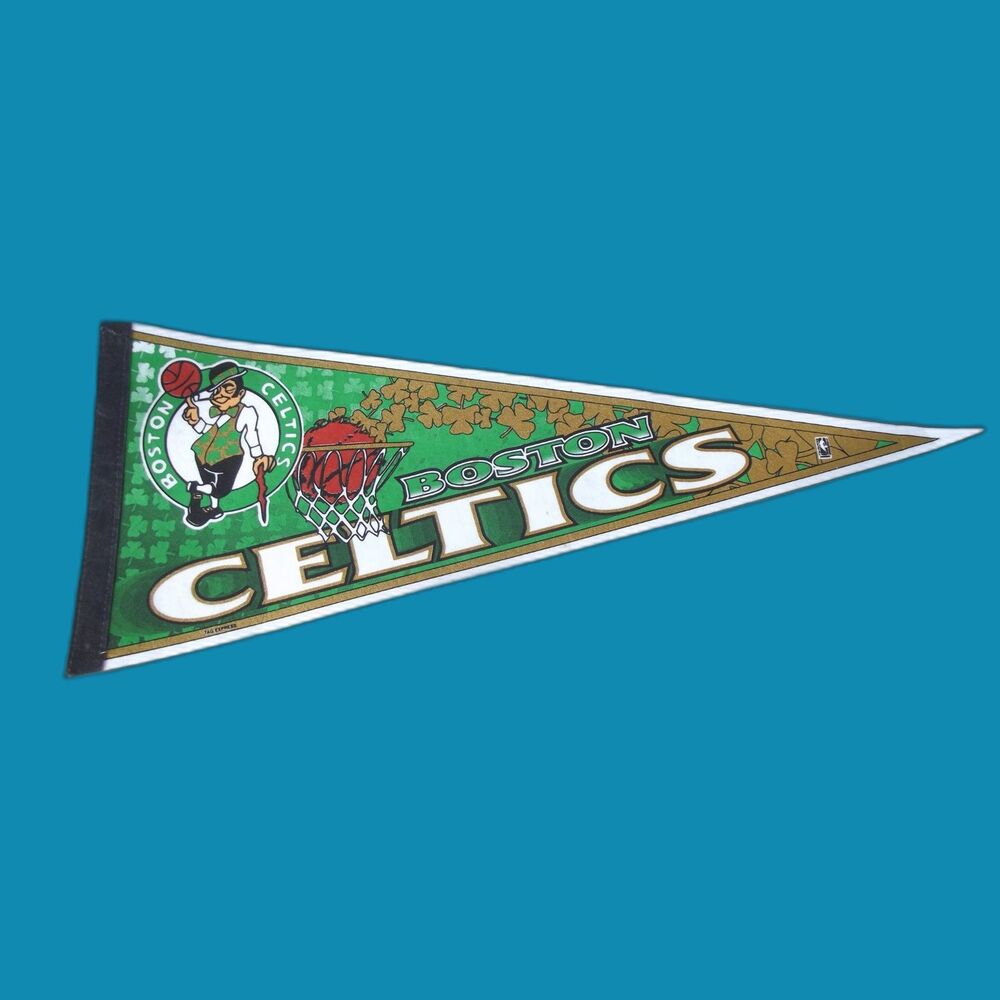 Vintage NBA Boston Celtics Basketball Rico Felt Pennant Gold 30"x12"- Stained